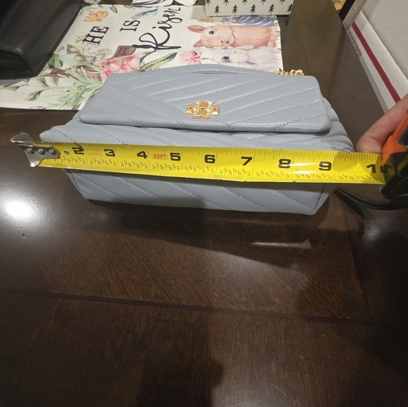 Tory Burch Kira Chevron Small Leather Shoulder Bag Rainwater Blue - Picture 11 of 16